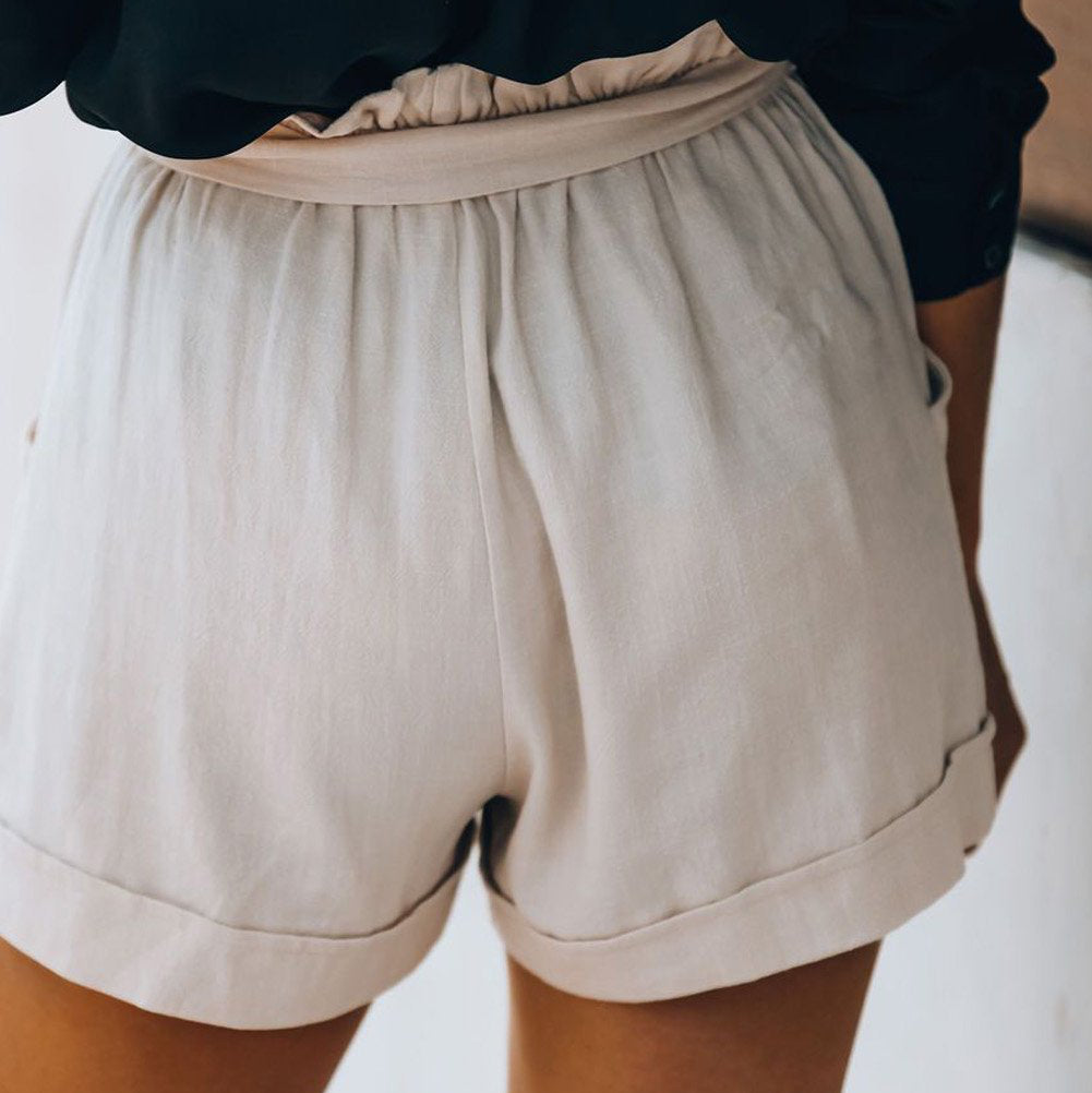 Cotton Pocketed Paper Bag Waist Shorts