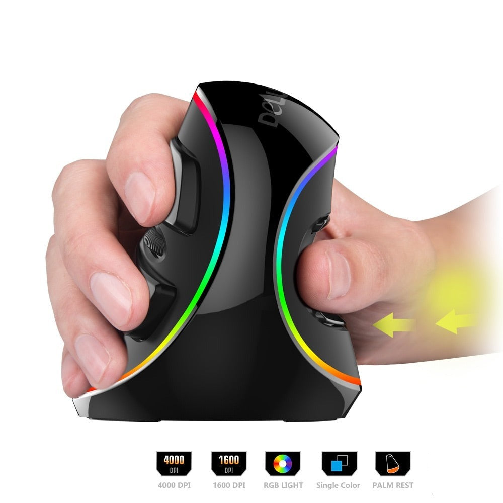 Vertical RGB Ergonomic Wired Mouse – Multi-DPI with LED Light (USB, Right-Handed)