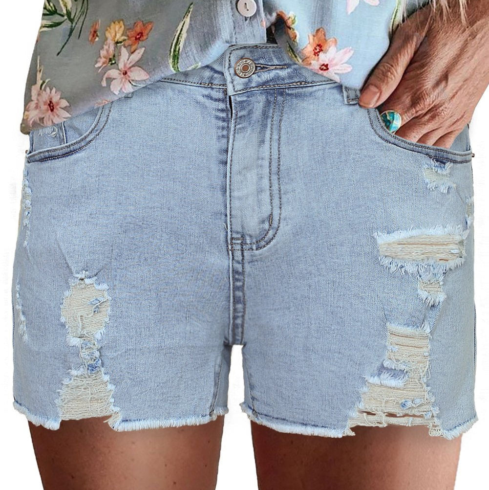 High Rise Destroyed Denim Shorts