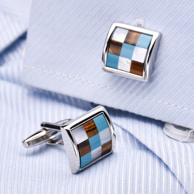 Business Style Titanium & Sea Shell Cufflinks – Lattice Design