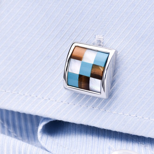 Business Style Titanium & Sea Shell Cufflinks – Lattice Design
