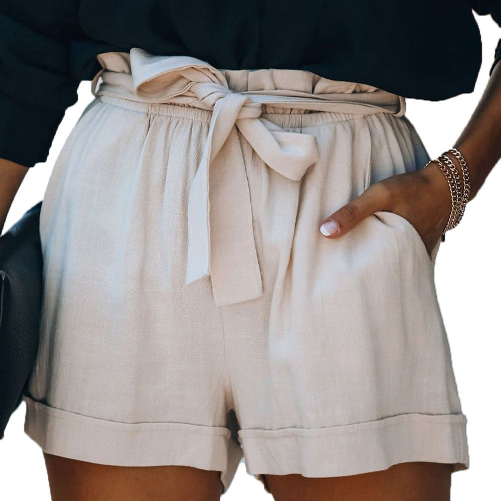 Cotton Pocketed Paper Bag Waist Shorts