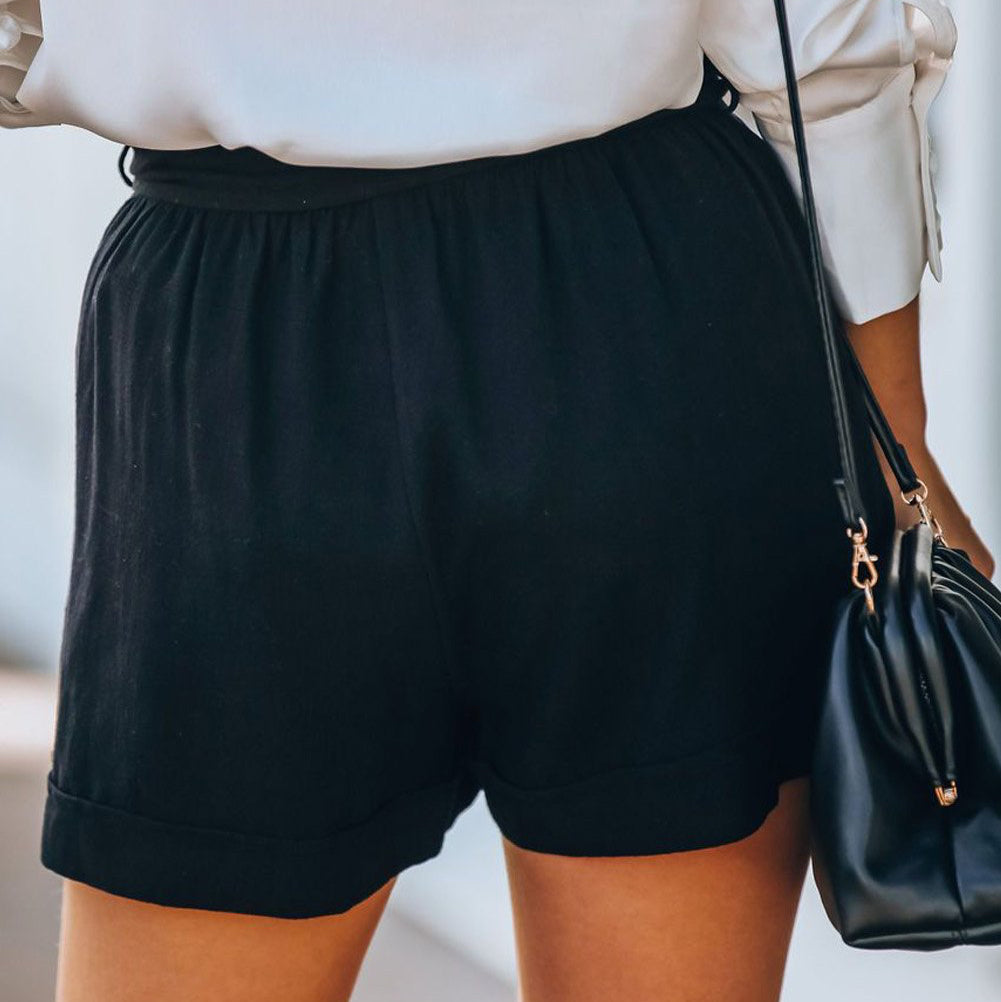 Cotton Pocketed Paper Bag Waist Shorts