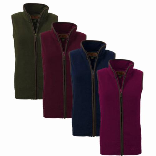 Four colour options of the Game Penrith Ladies Fleece Gilet, ideal for outdoor comfort and wellness recovery.