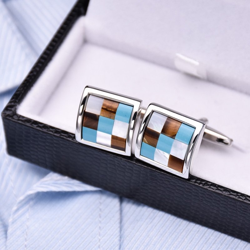 Business Style Titanium & Sea Shell Cufflinks – Lattice Design
