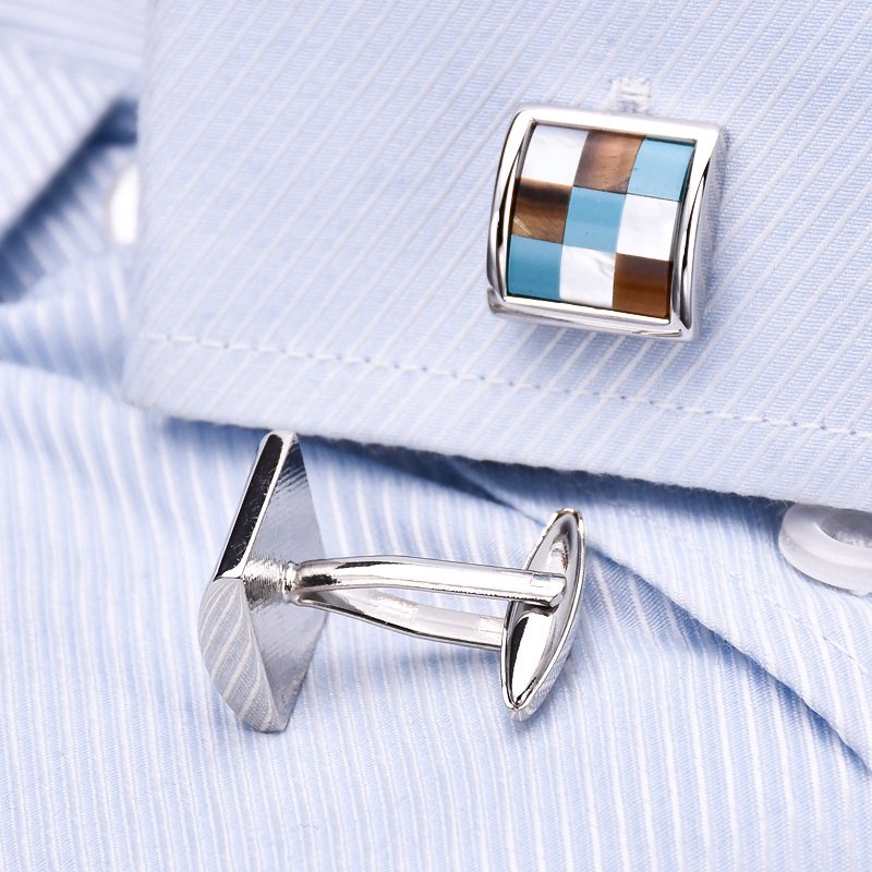 Business Style Titanium & Sea Shell Cufflinks – Lattice Design