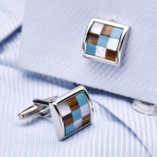 Business Style Titanium & Sea Shell Cufflinks – Lattice Design